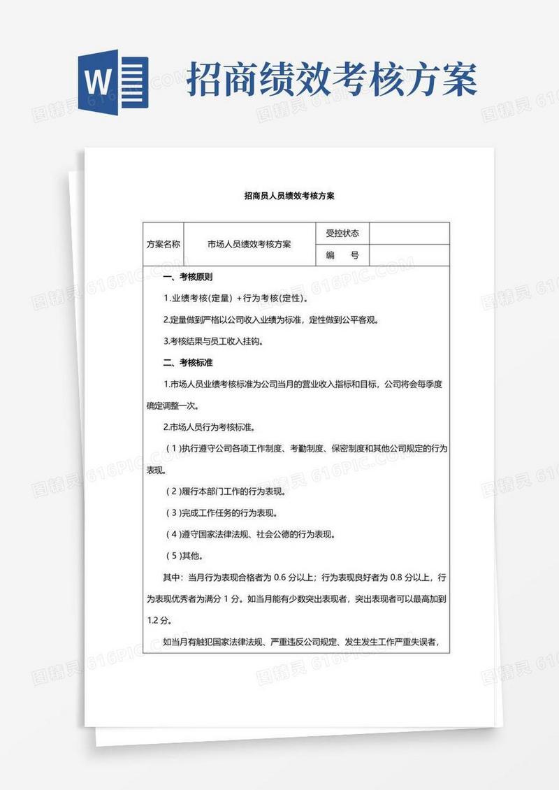 (万科)招商员人员绩效考核方案