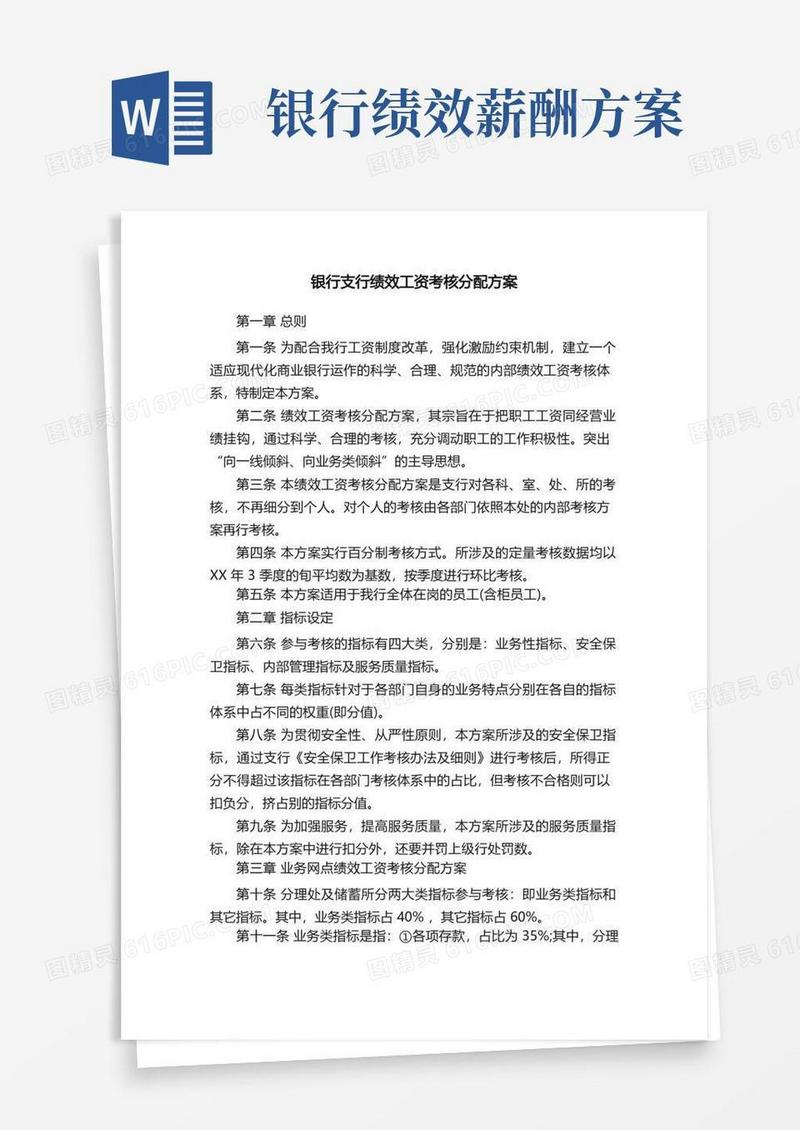 银行支行绩效工资考核分配方案
