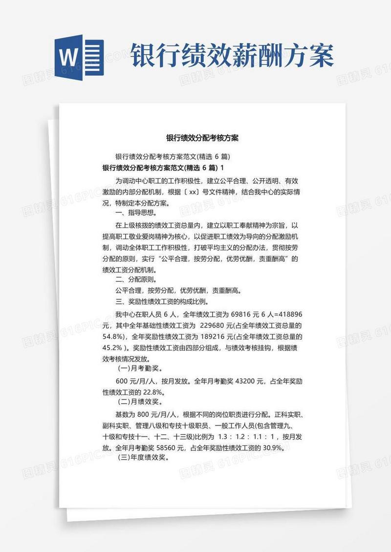 银行绩效分配考核方案
