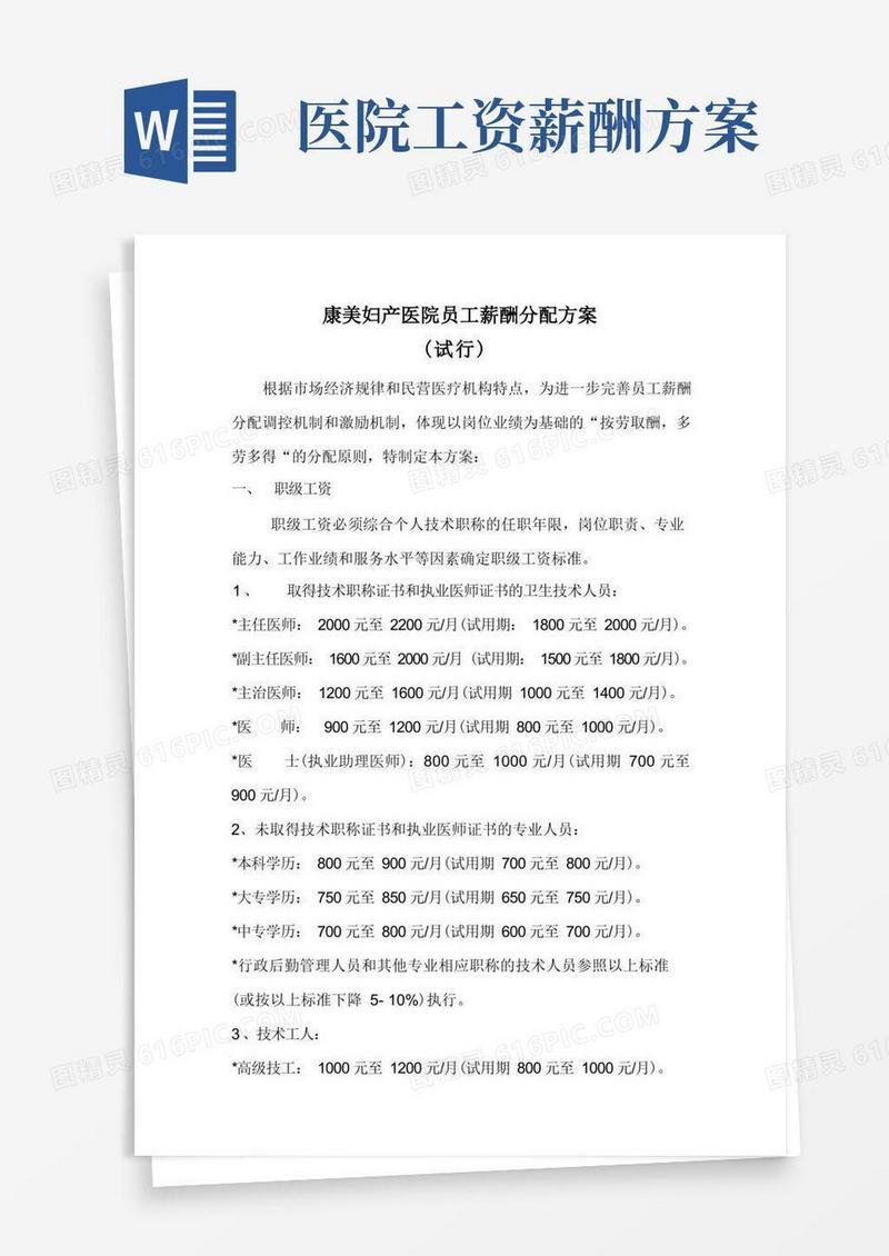 医院员工薪酬分配方案