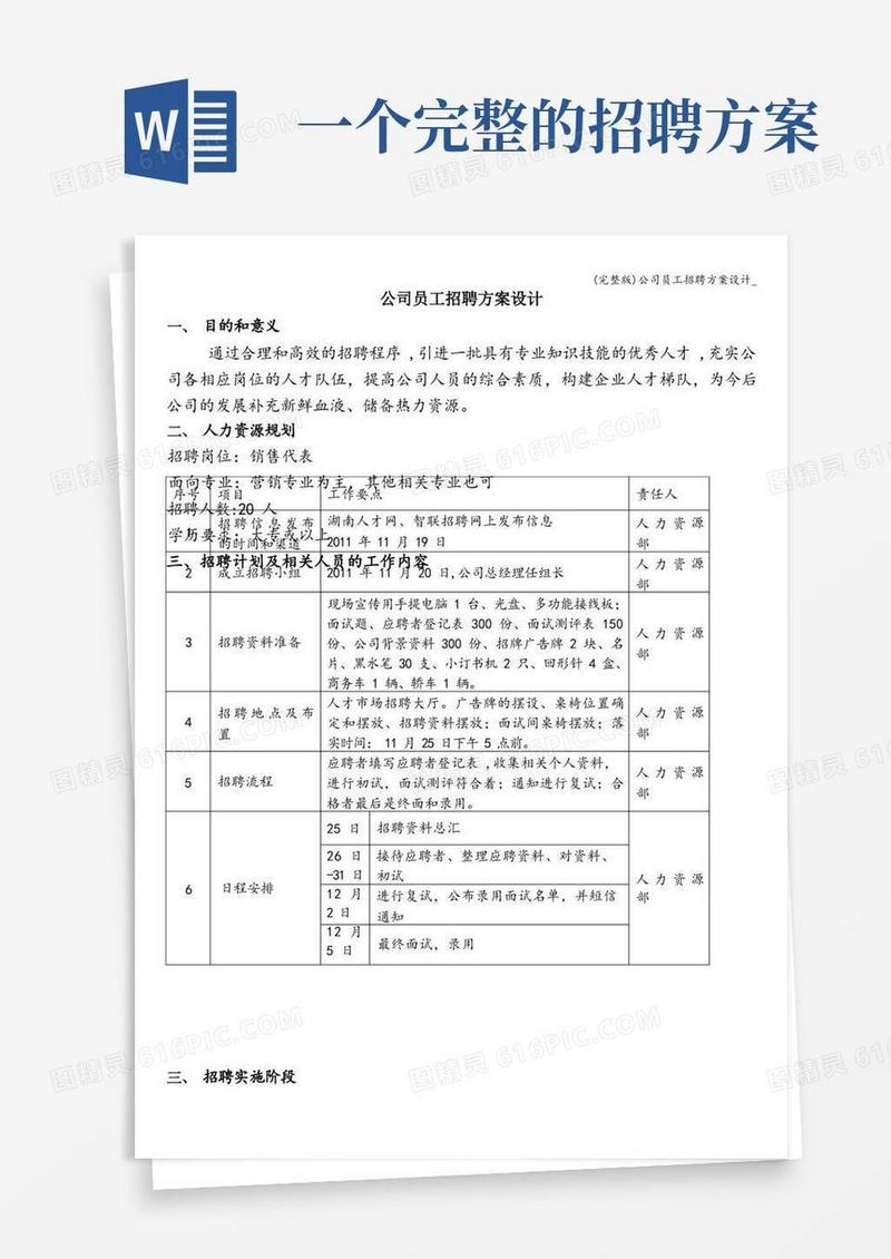 (完整版)公司员工招聘方案设计_