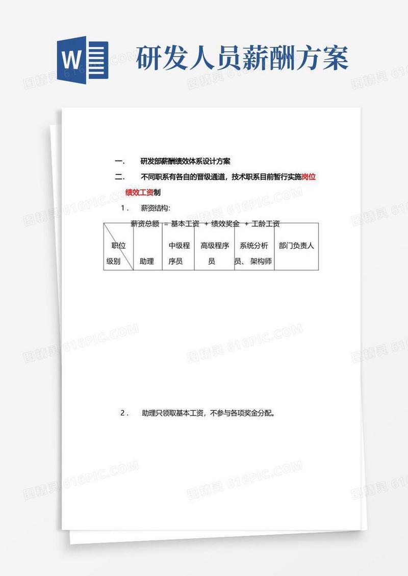 研发部薪酬体系