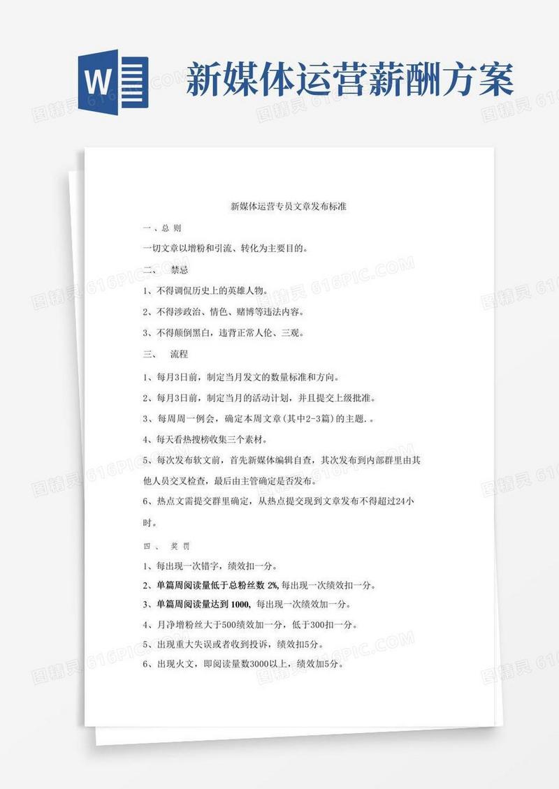 新媒体运营专员工作流程和奖罚制度