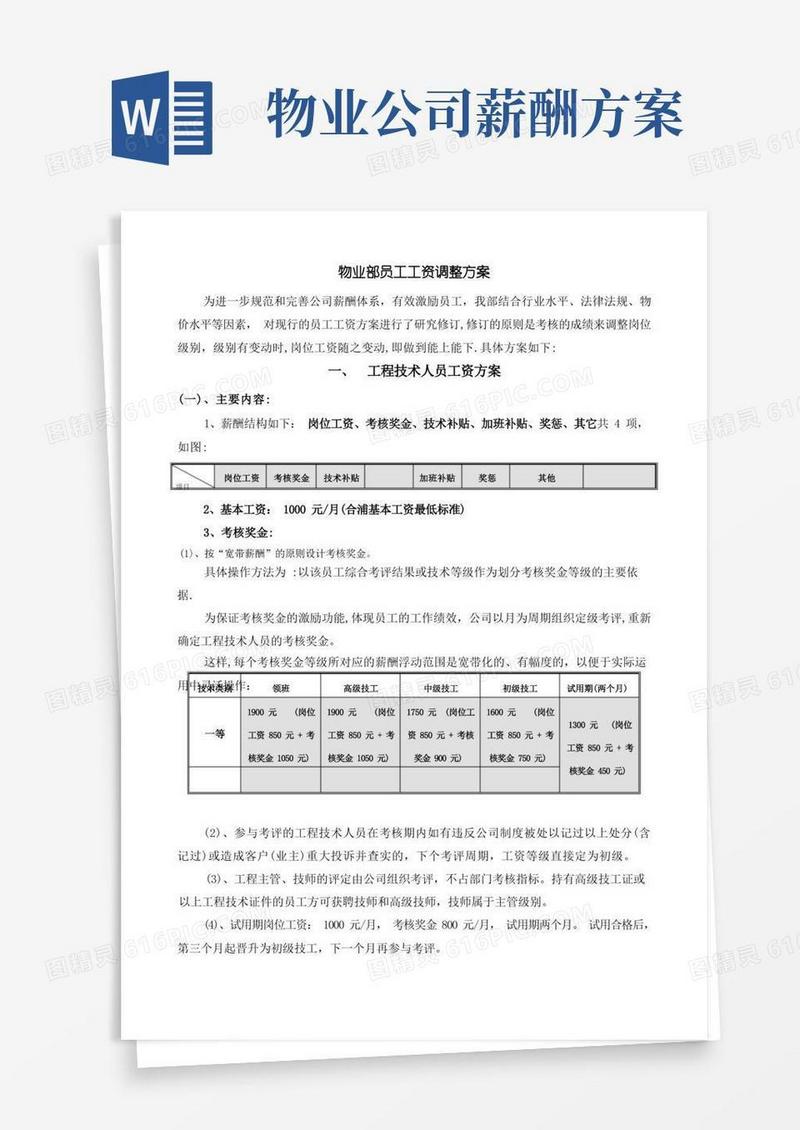 物业服务公司员工工资调整方案