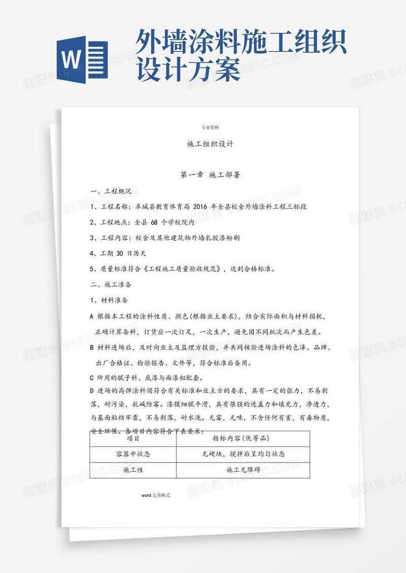 外墙涂料工程施工组织设计方案