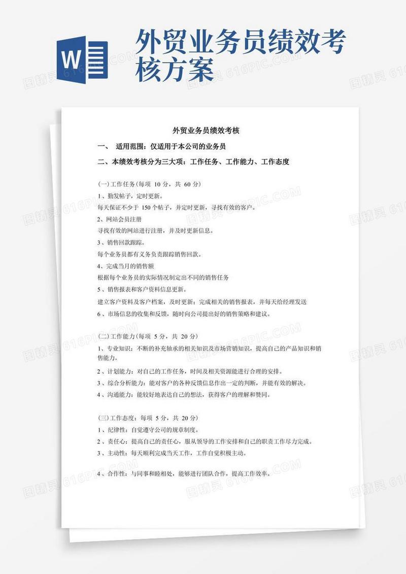 外贸业务员绩效考核