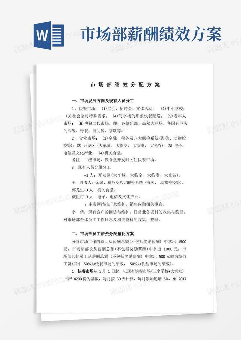 市场部绩效分配方案(新)