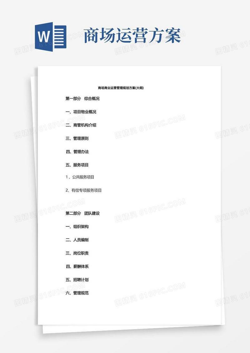 商场商业运营管理规划方案(大纲)