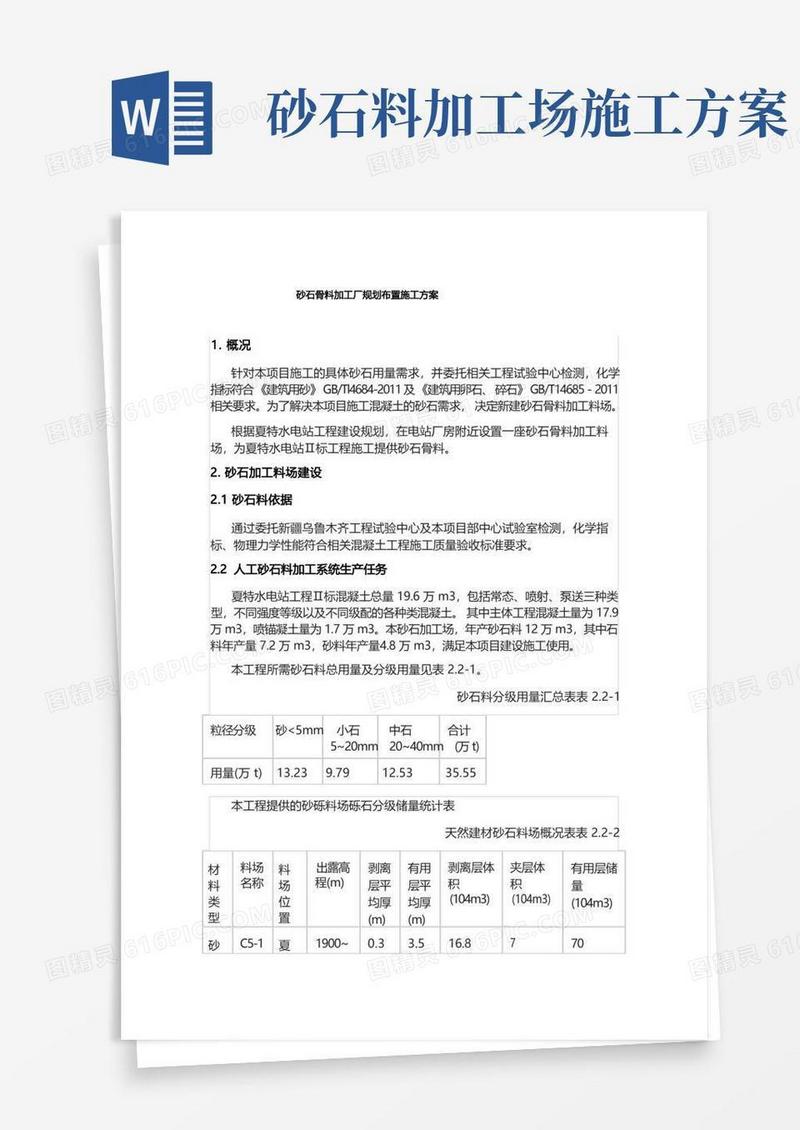 砂石骨料加工厂规划布置施工方案