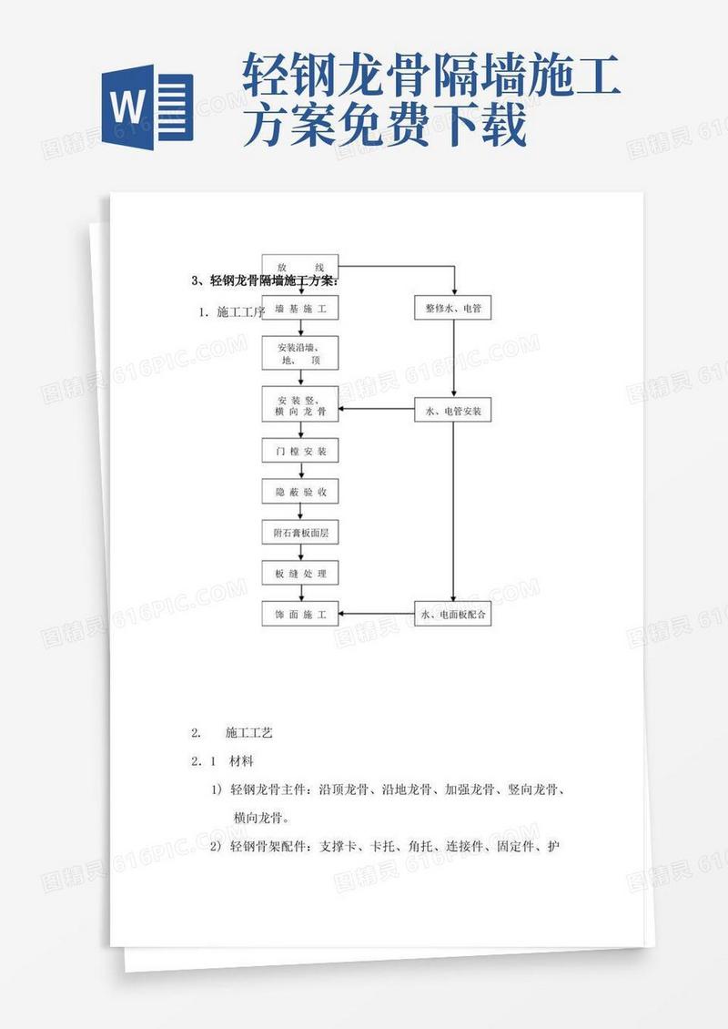轻钢龙骨隔墙施工方案：