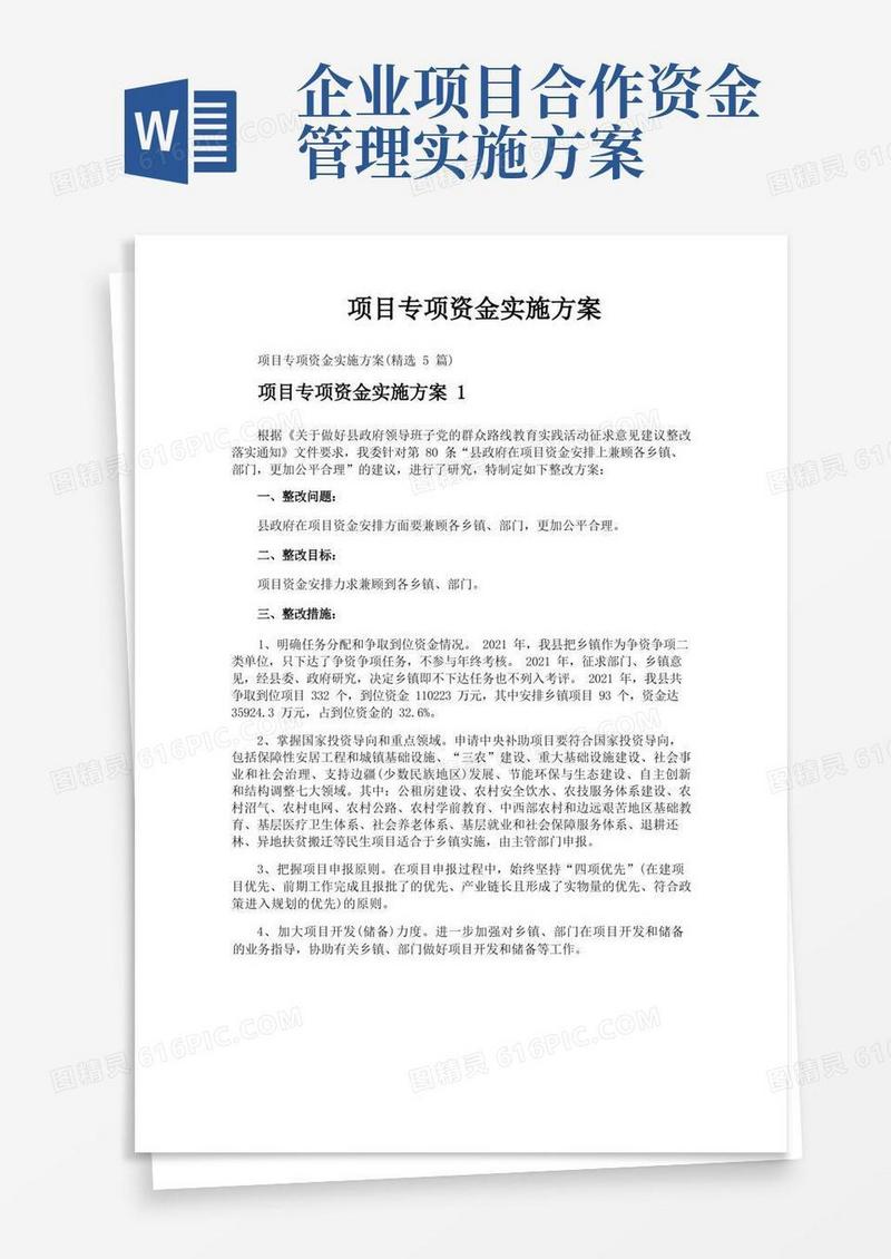项目专项资金实施方案
