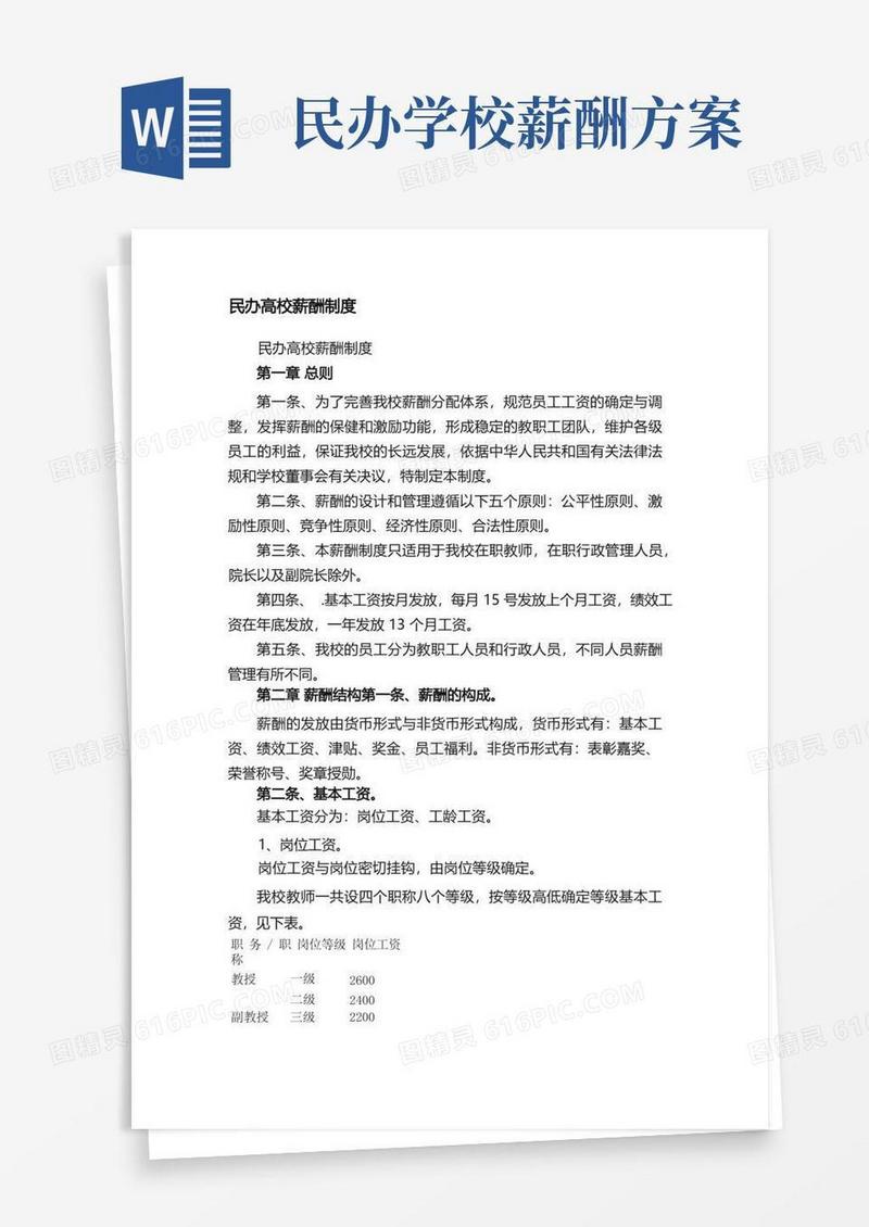 民办高校薪酬制度