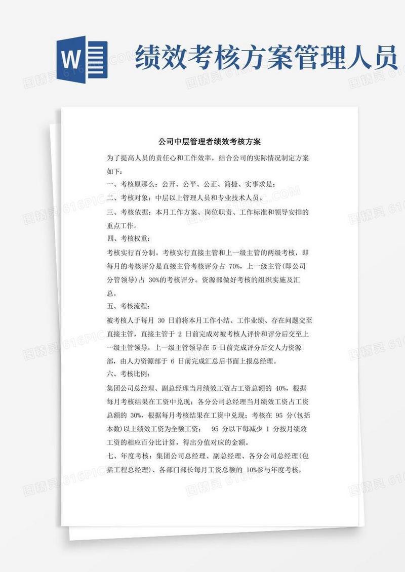 公司中层管理者绩效考核方案