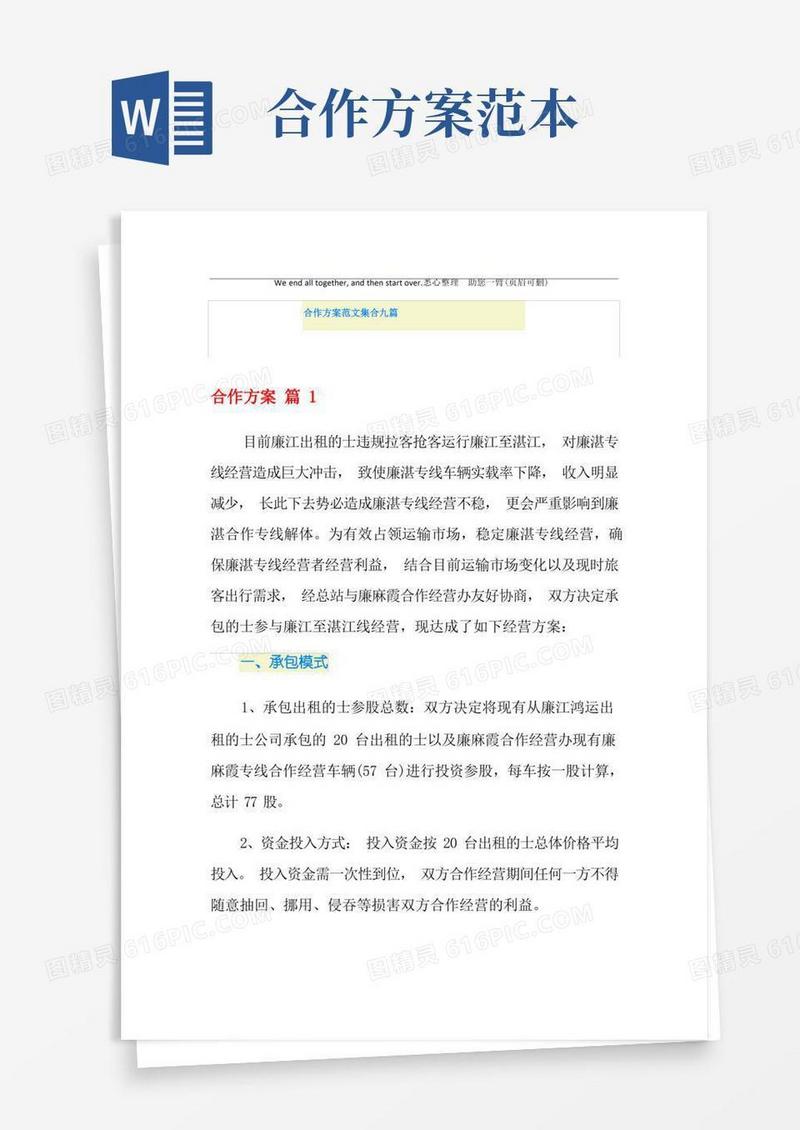 合作方案范文集合九篇