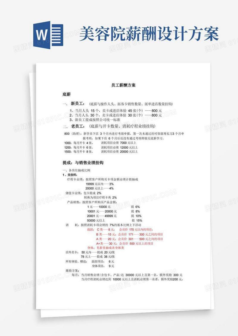 健身俱乐部-美容院员工薪酬方案