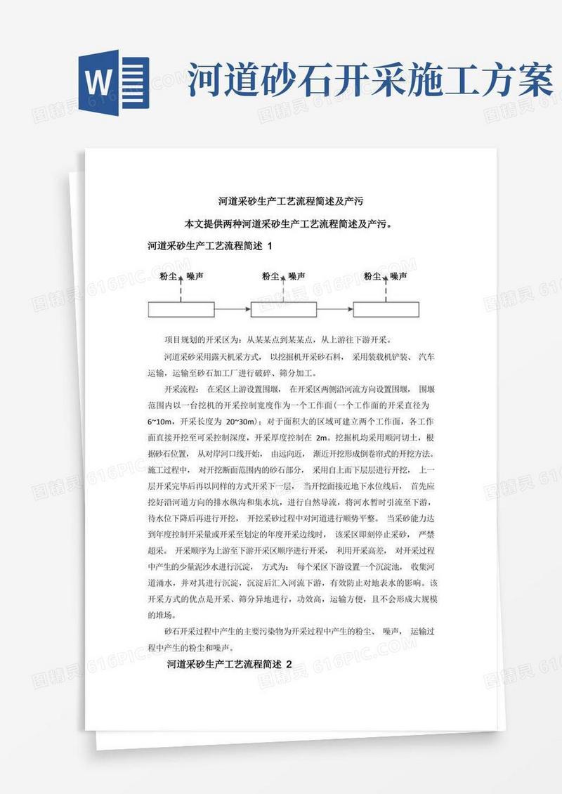 河道采砂生产工艺流程简述及产污