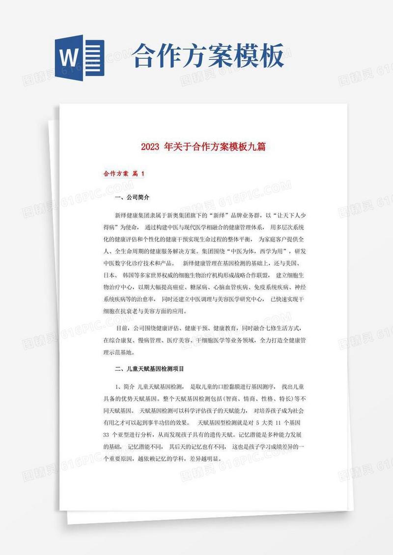2023年关于合作方案模板九篇