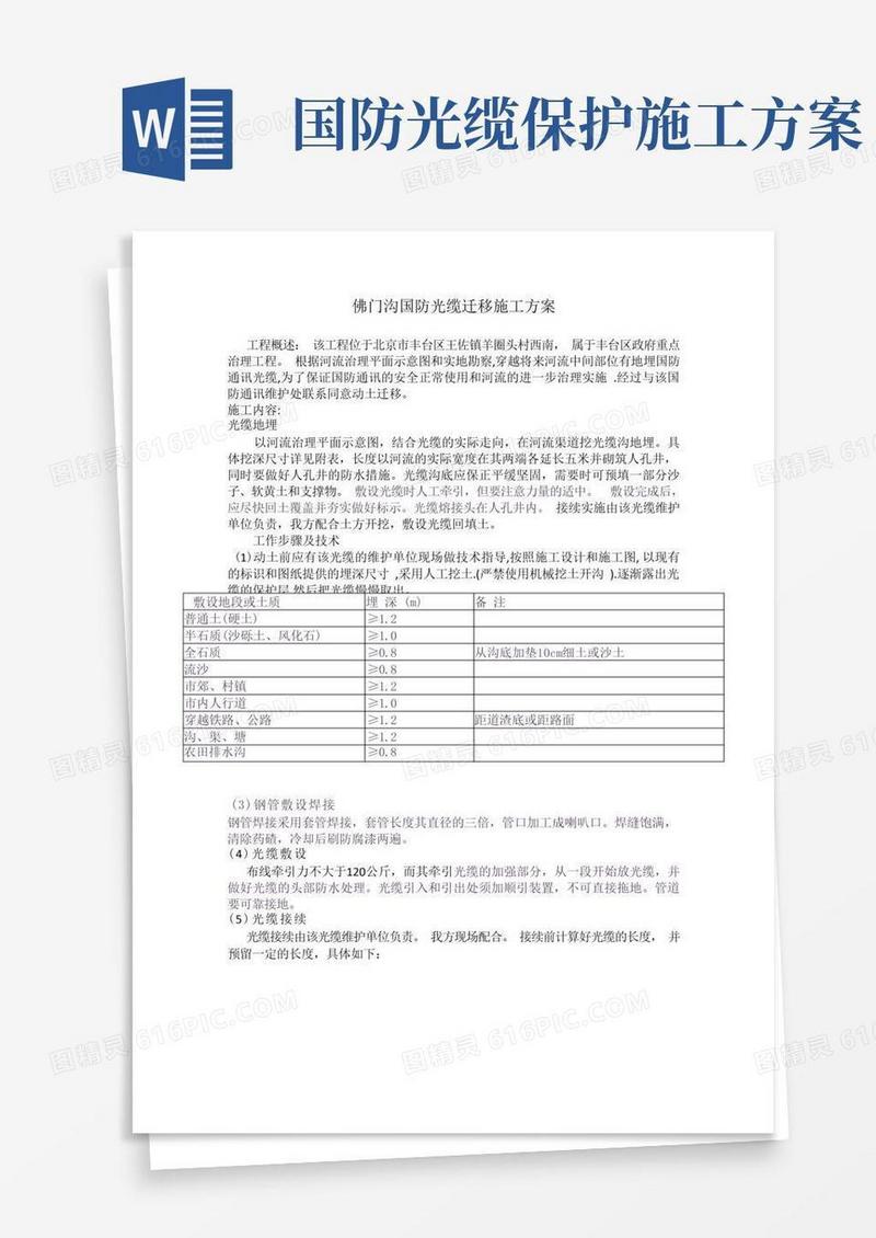 佛门沟国防光缆迁移施工方案新