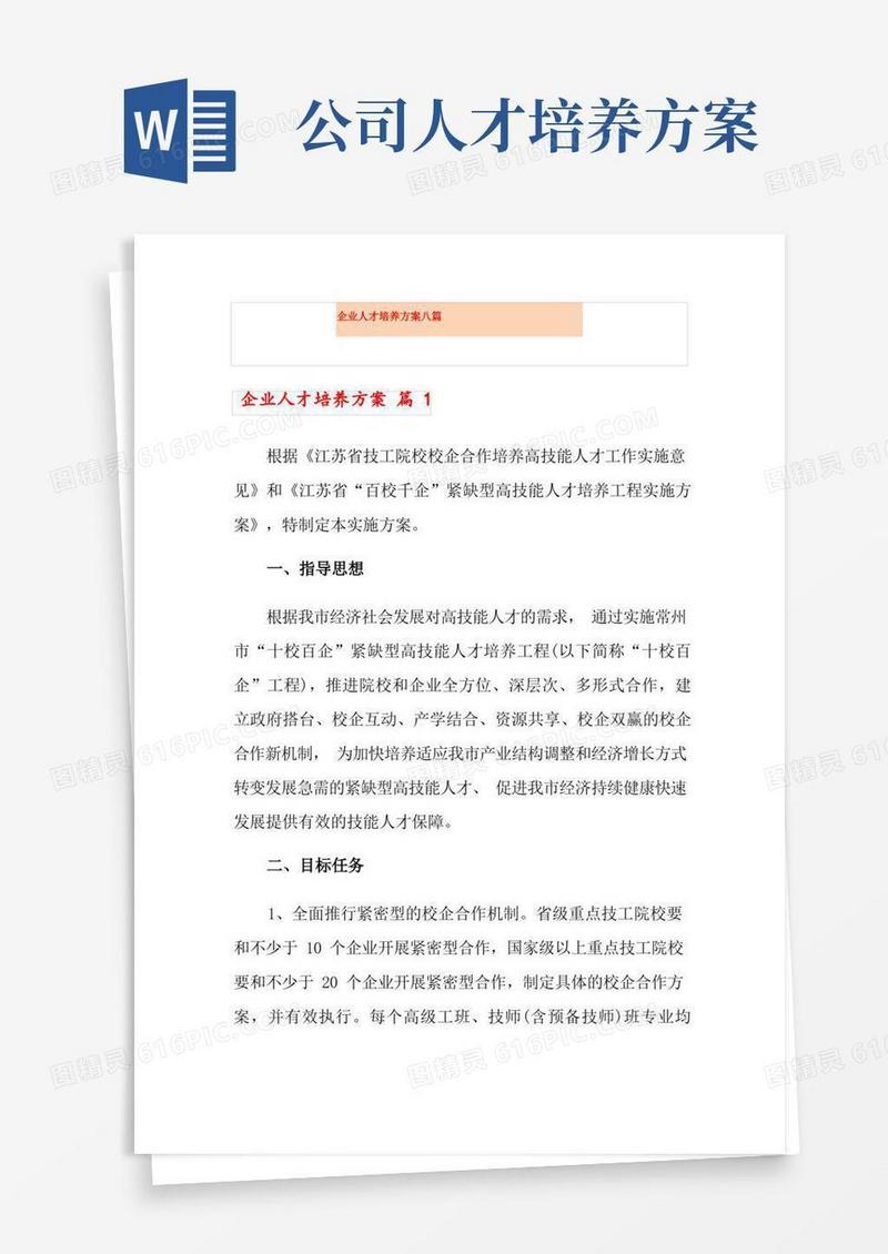 企业人才培养方案八篇
