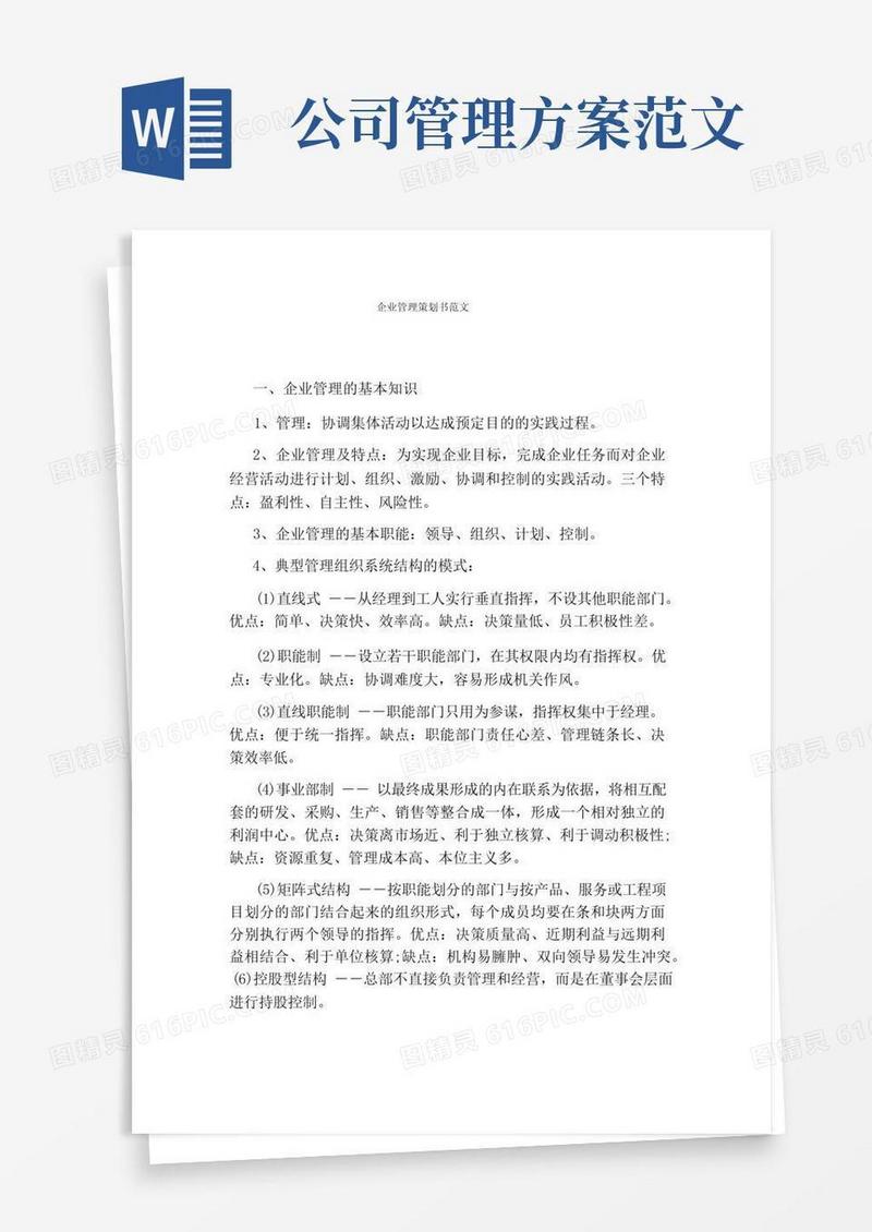 企业管理策划书范文