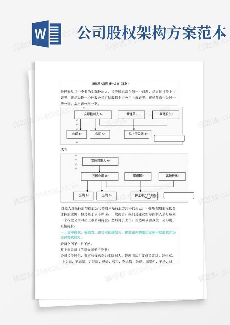 公司股权结构顶层设计方案(案例)