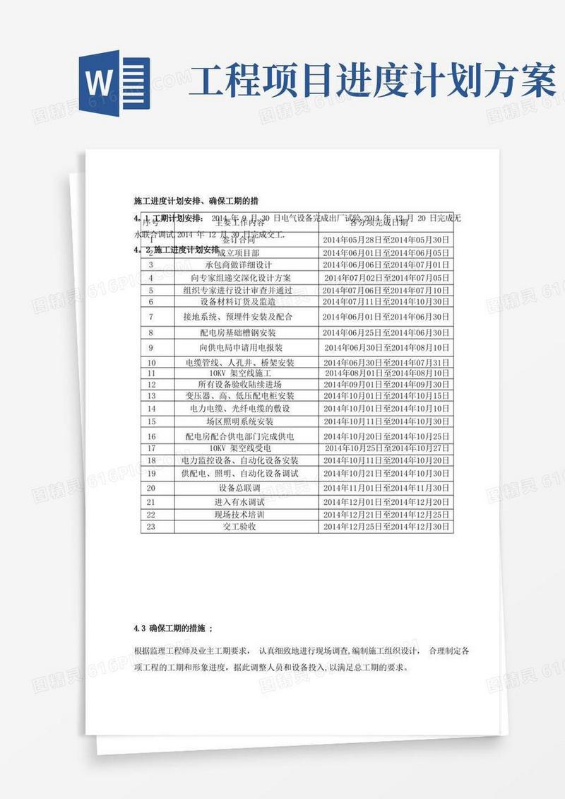 工程施工进度计划安排
