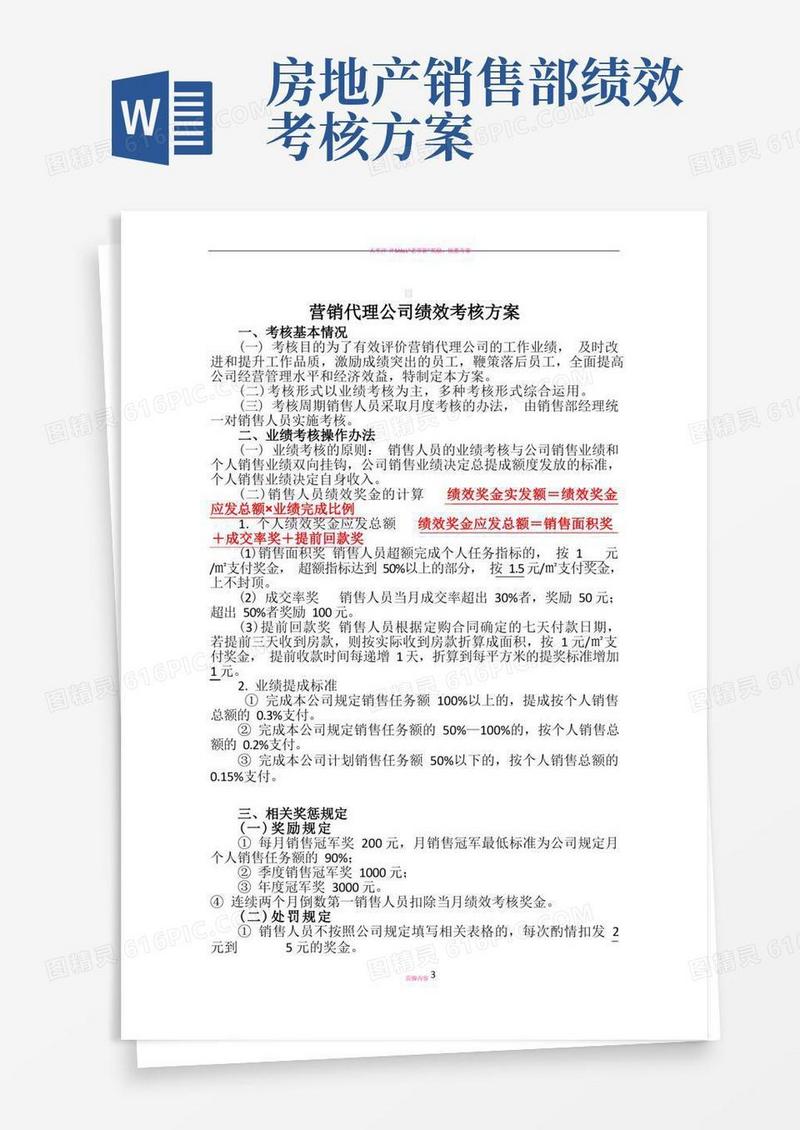 房地产营销代理公司销售绩效考核方案