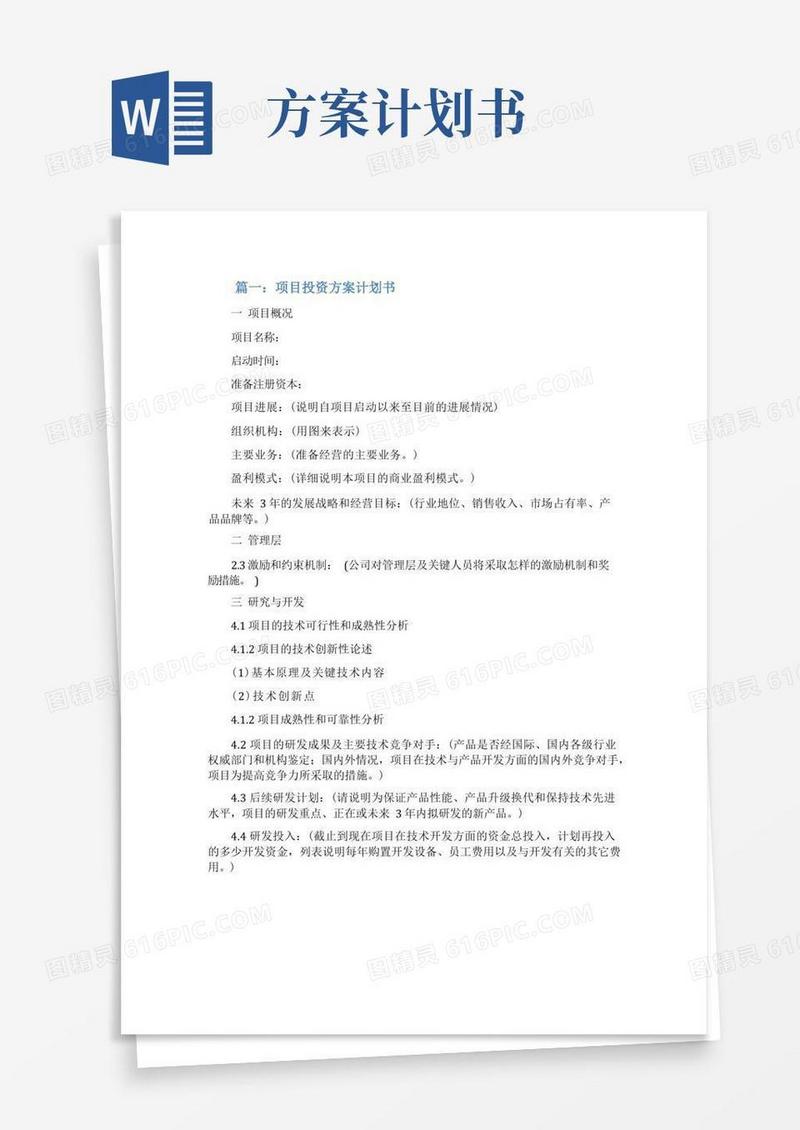 项目投资方案计划书