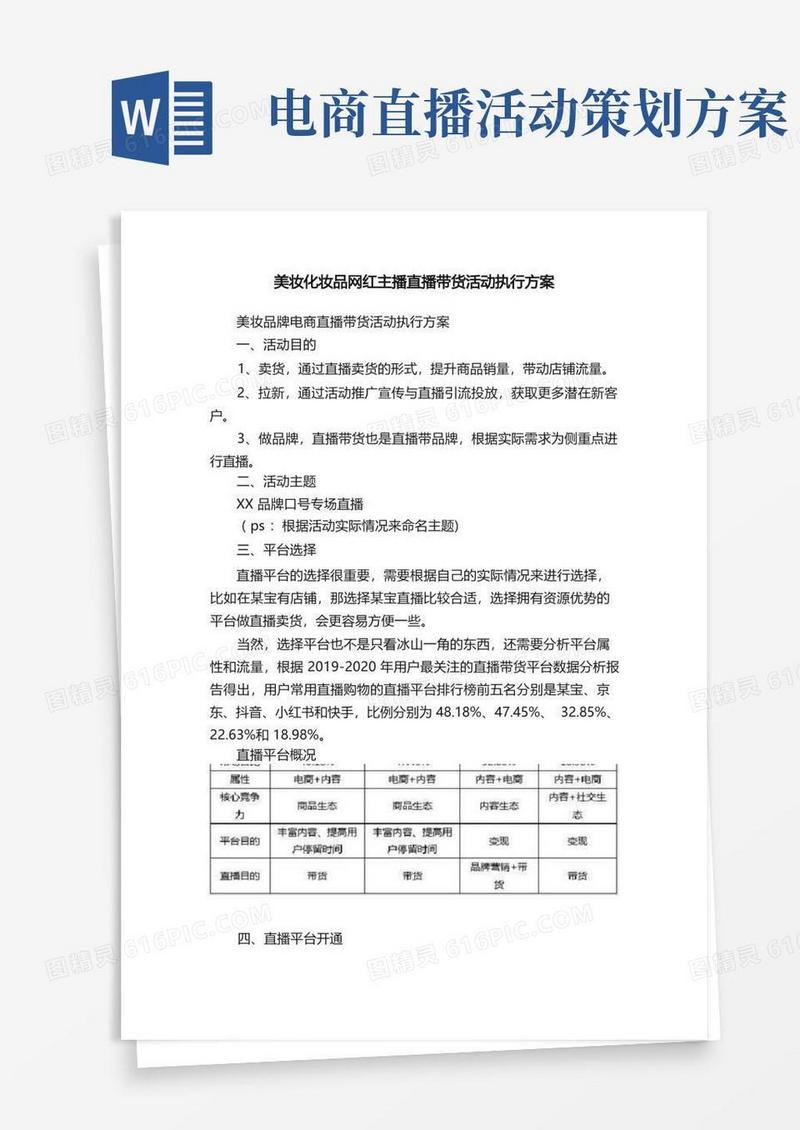 美妆化妆品网红主播直播带货活动执行方案