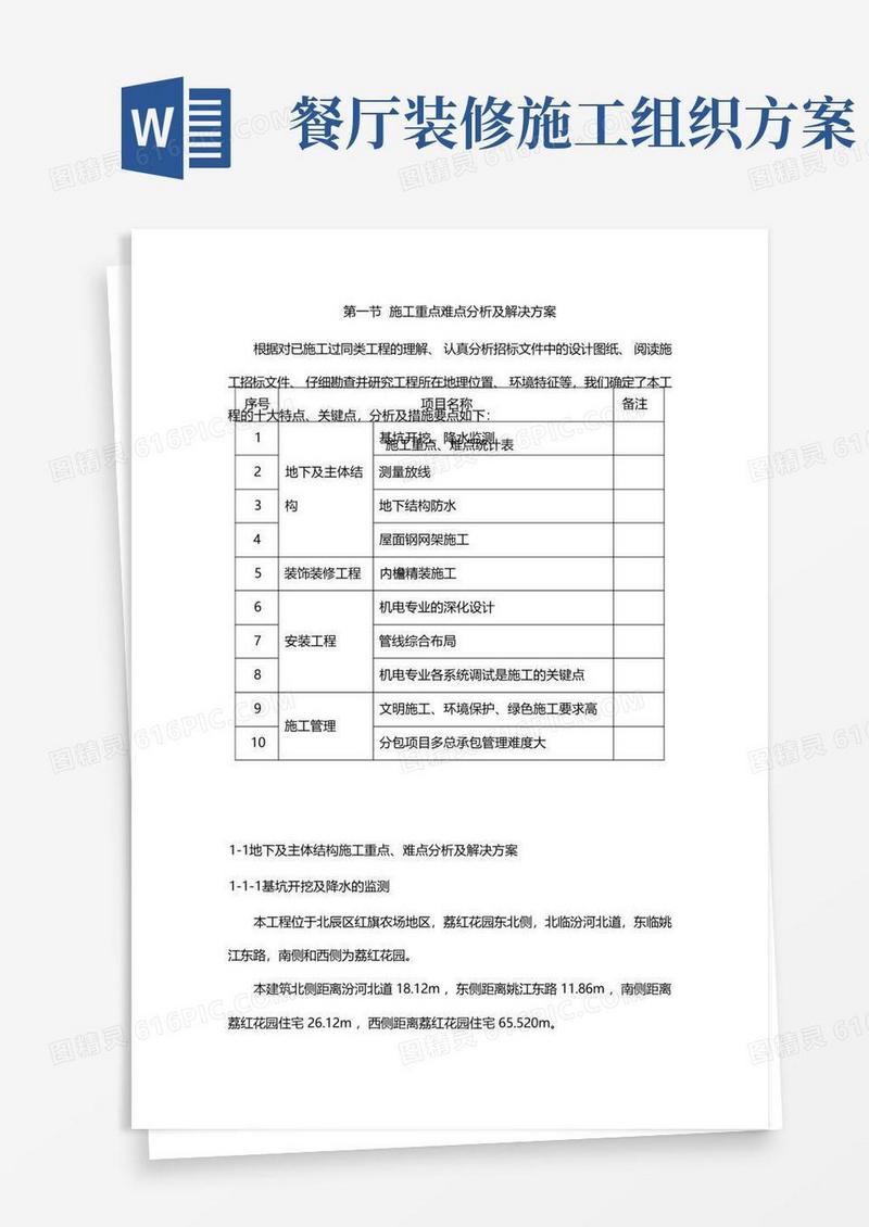施工重点难点分析及解决方案