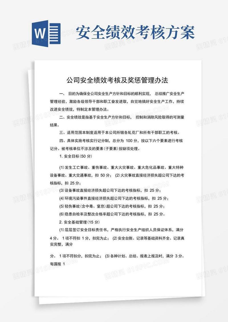 公司安全绩效考核及奖惩管理办法