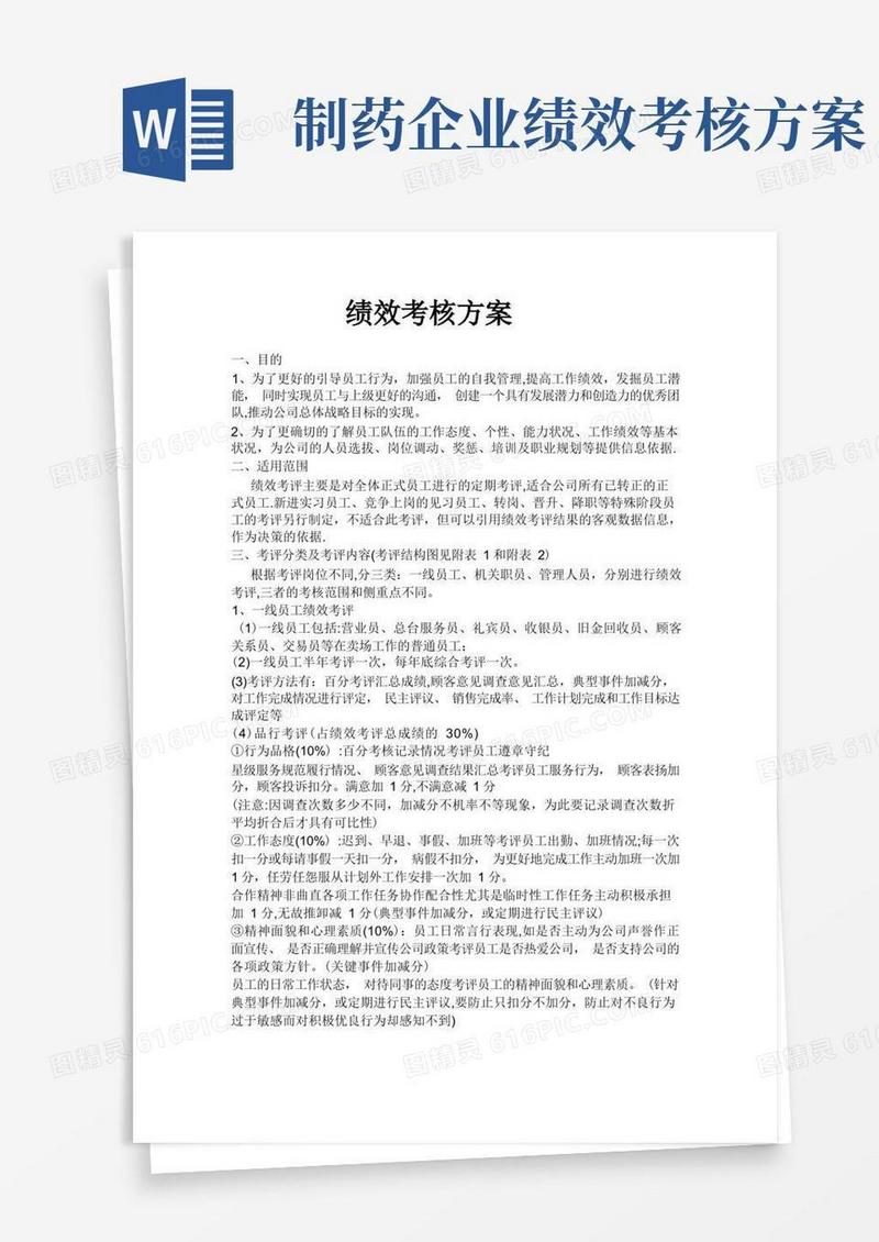 绩效考核方案医药公司