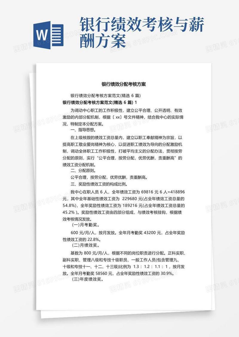银行绩效分配考核方案