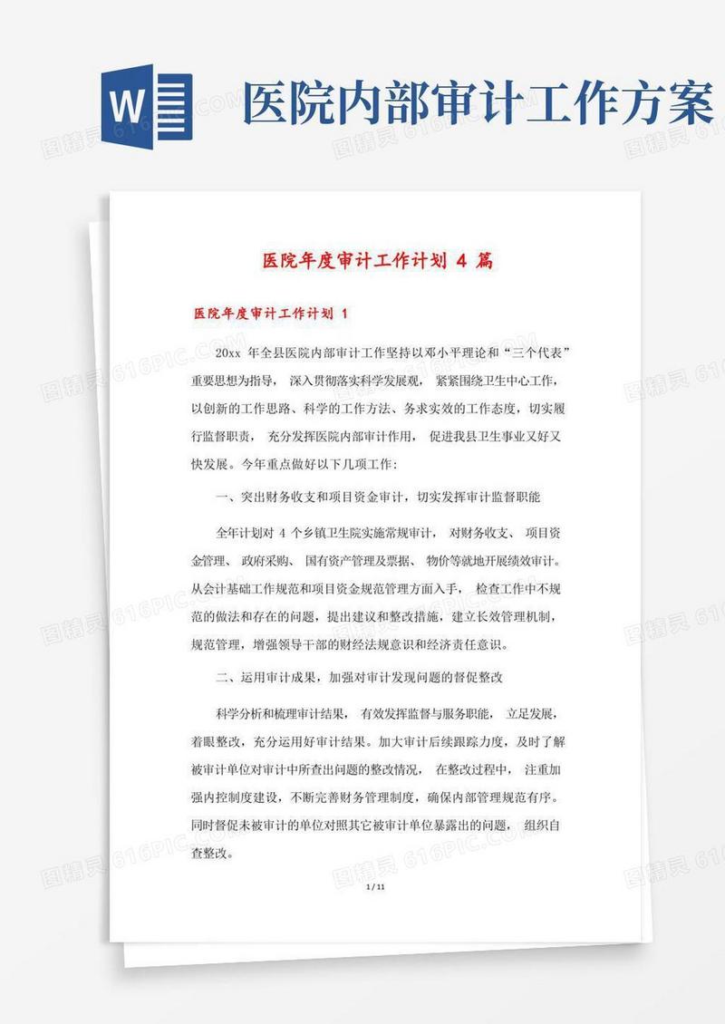 医院年度审计工作计划4篇