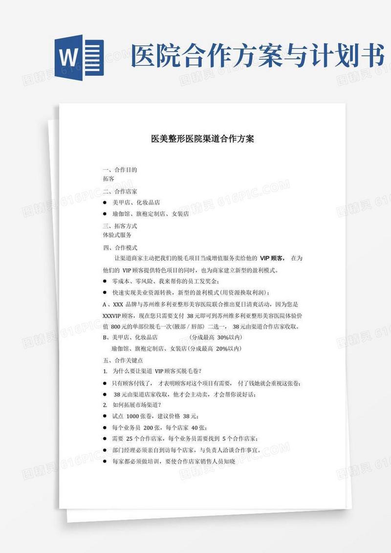 医美整形医院渠道合作方案