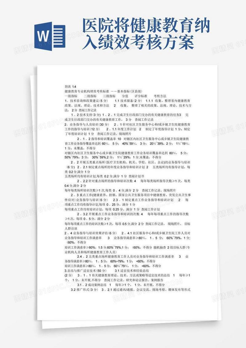 健康教育绩效考核