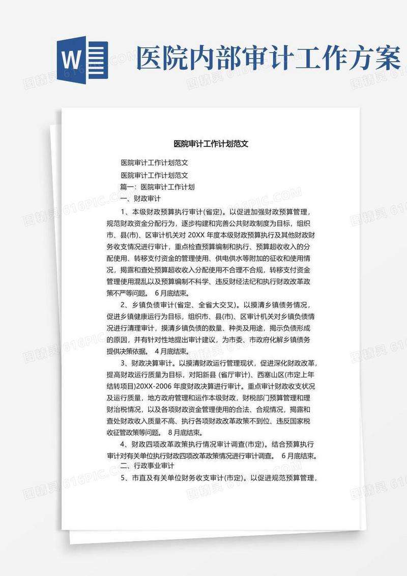 医院审计工作计划范文