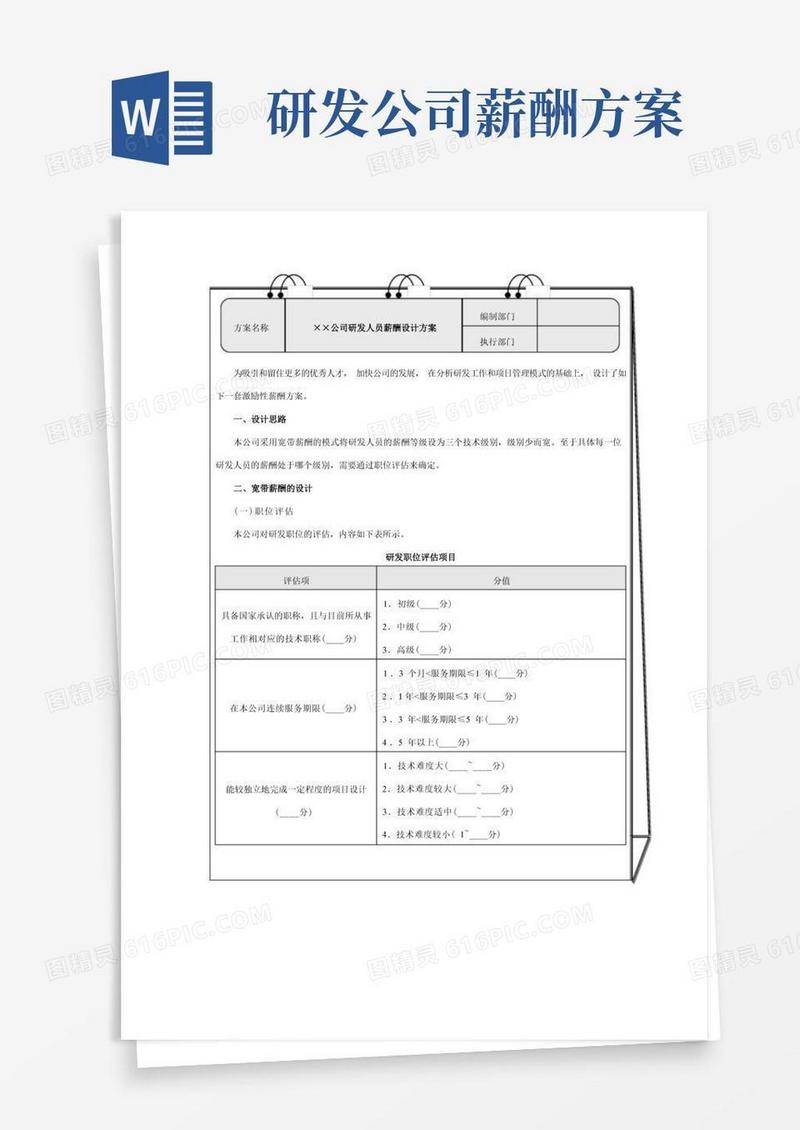 技术研发人员薪酬设计方案