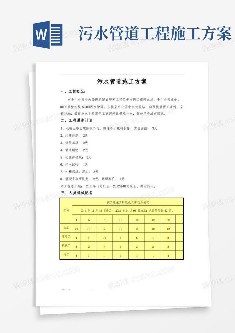 污水管道工程施工组织设计方案