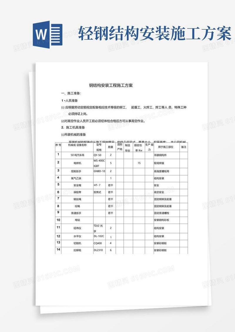 钢结构安装工程施工及方案
