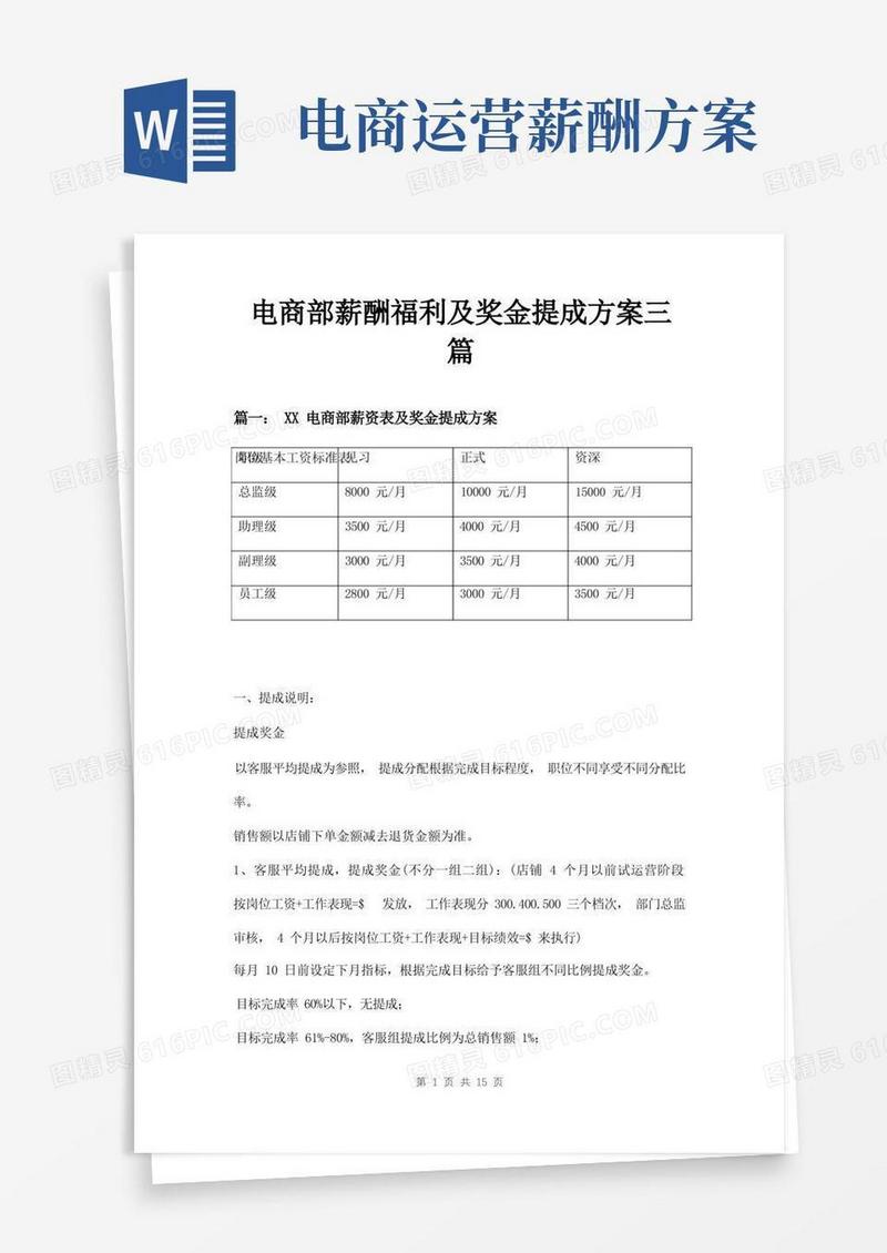 电商部薪酬福利及奖金提成方案三篇
