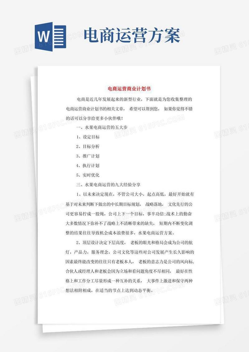 电商运营商业计划书