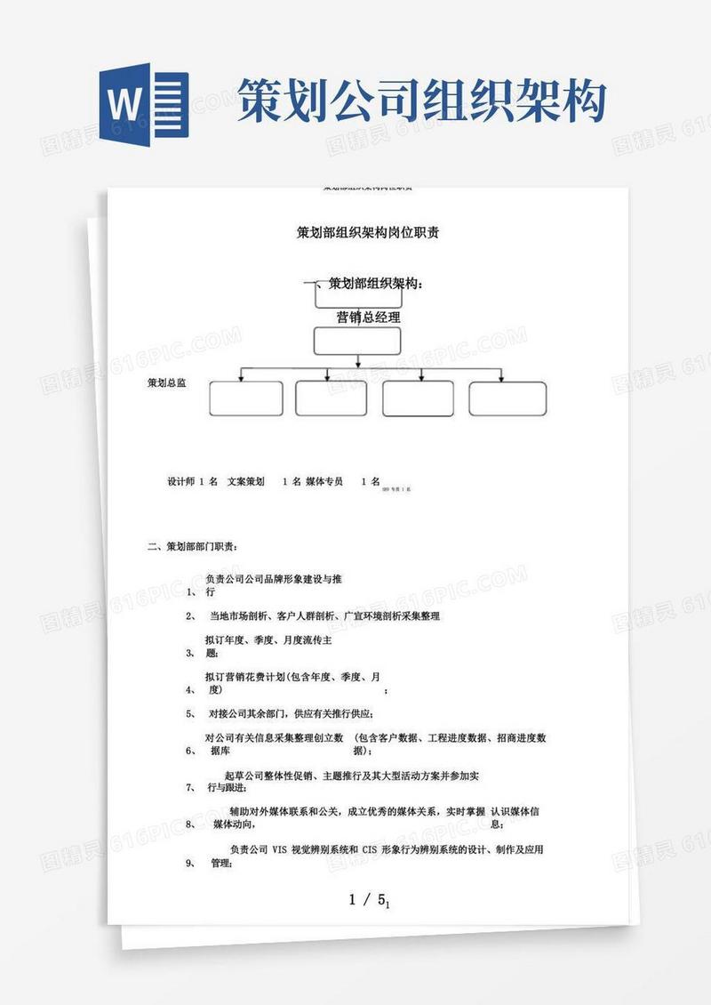 策划部组织架构岗位职责