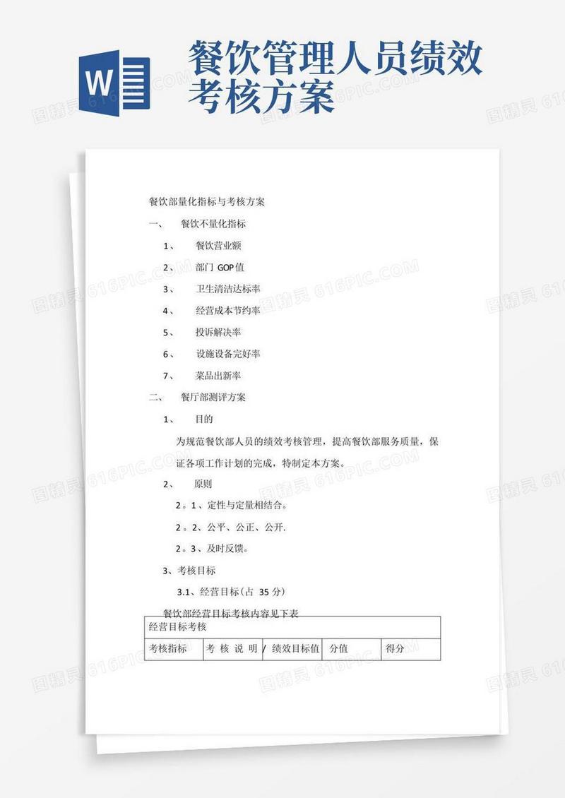 厨师长绩效考核方案
