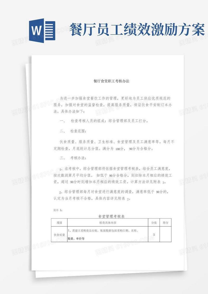 公司职工食堂工作人员考核与激励方案【超级完整版】