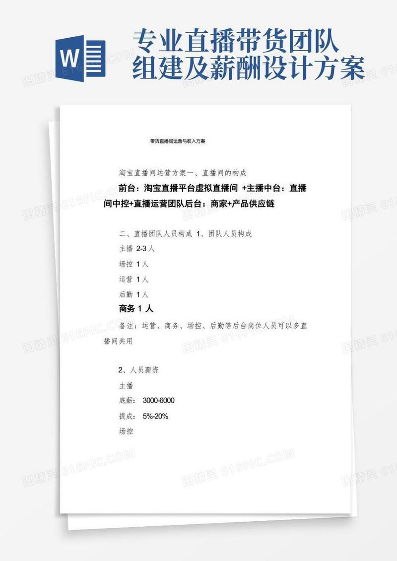 带货直播间运营与收入方案