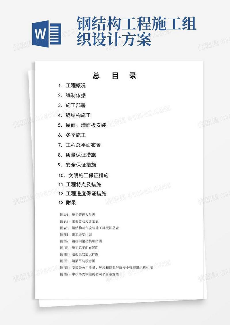 钢结构车间工程施工组织设计方案