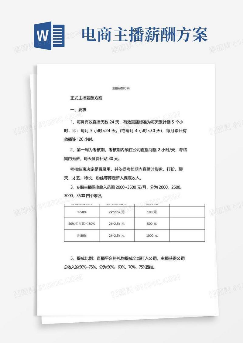 主播薪酬方案
