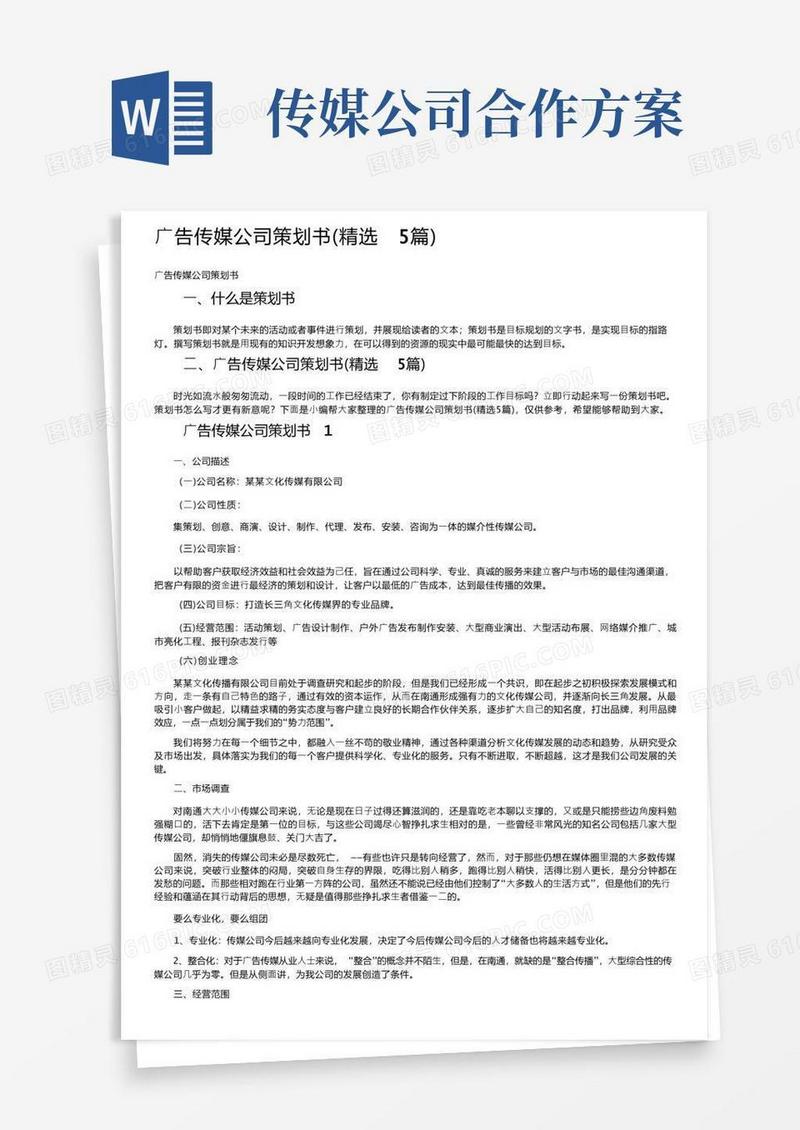 广告传媒公司策划书（精选5篇）