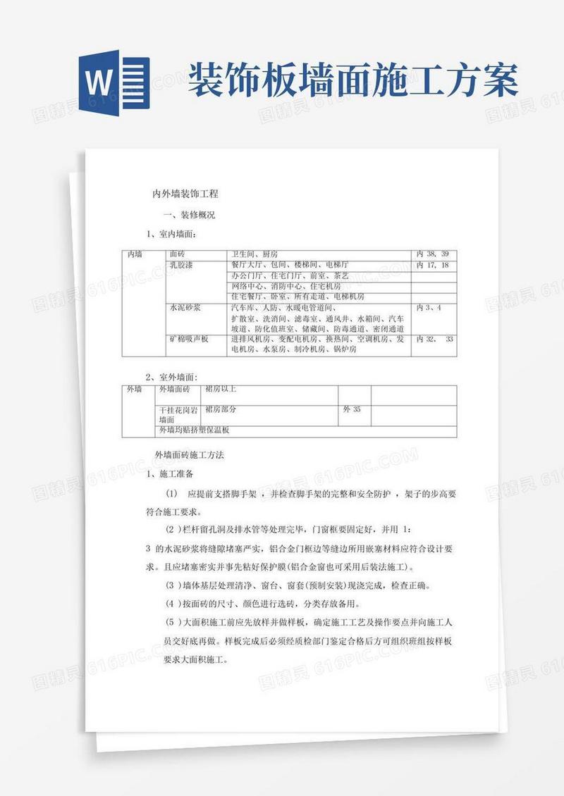 内外墙装饰工程施工方案